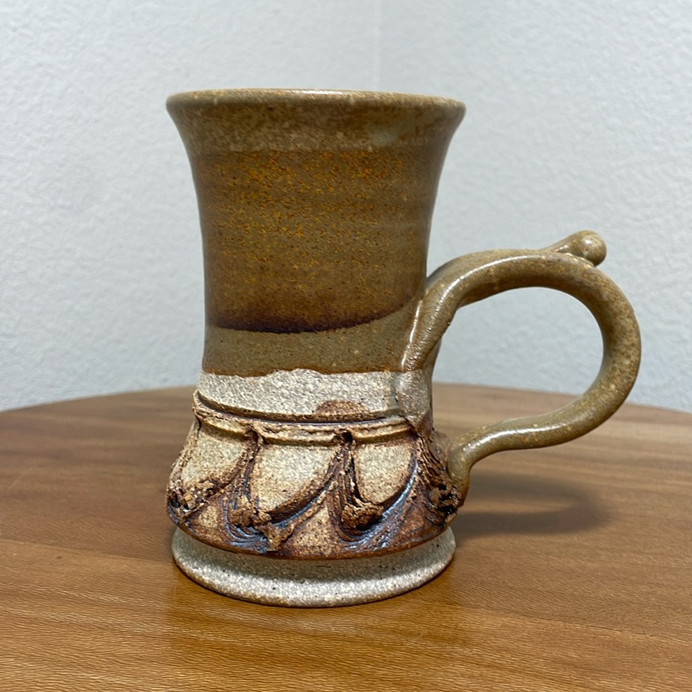 Vintage Hand Thrown Stoneware Art Pottery Artisan Coffee Tea Cup Mug Sand Tan